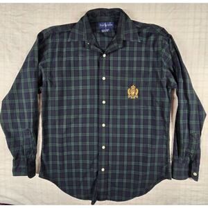 Vintage Ralph Lauren Crown Crest Logo Long Sleeve Button Up Shirt Tartan Plaid 8